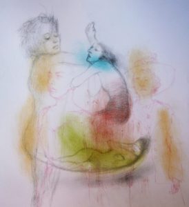 Elisa Filomena - Trasmigrazione delle anime, grafite e pastelli su carta, 30x30cm, 2016
