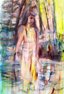 Elisa Filomena - Donna al lago, acrilico e pastelli su tela, 140x95cm, 2017