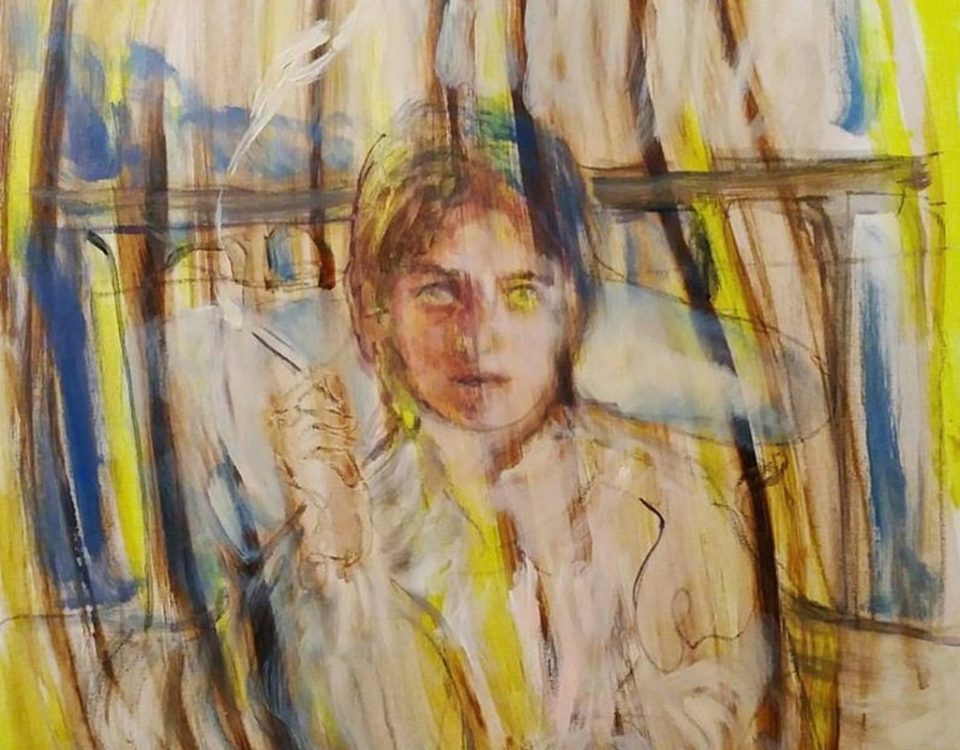 Elisa Filomena, copertina dipinti 2017 - Fumatrice a letto, acrilico e pastelli su tela, 50x60cm, 2017
