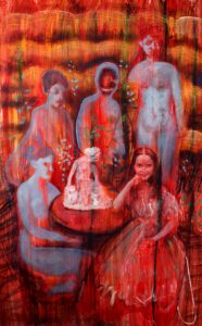 Elisa Filomena - Riunione spirituale, acrilico e pastelli su tela, 130x90cm, 2017