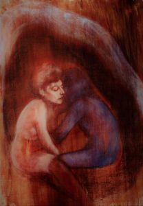 Elisa Filomena - Abbraccio, acrilico e pastelli ad olio su tela, 70x50cm, 2016