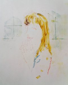 Elisa Filomena - Donna che ha appena scoperto di essere innamorata, tecnica mista su carta, 50x40cm, 2019