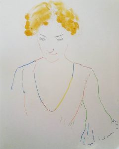 Elisa Filomena - Donna con capelli ricci, pastelli su carta, 50x40cm, 2019