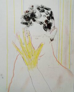 Elisa Filomena - Mano gialla, pastelli su carta, 34x28cm, 2019